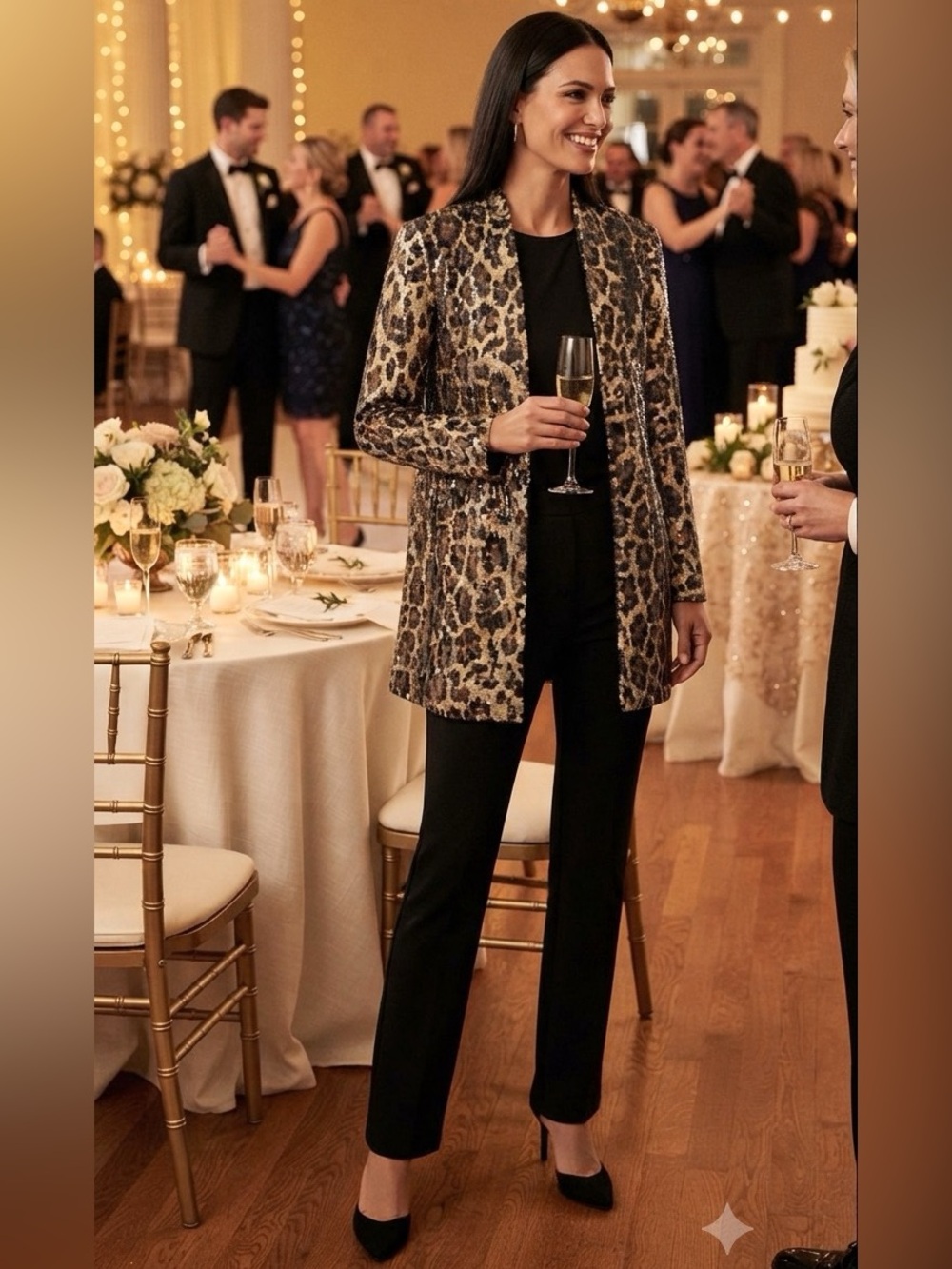 Dennis Brasso Sequin Leopard Design Open Front Jacket